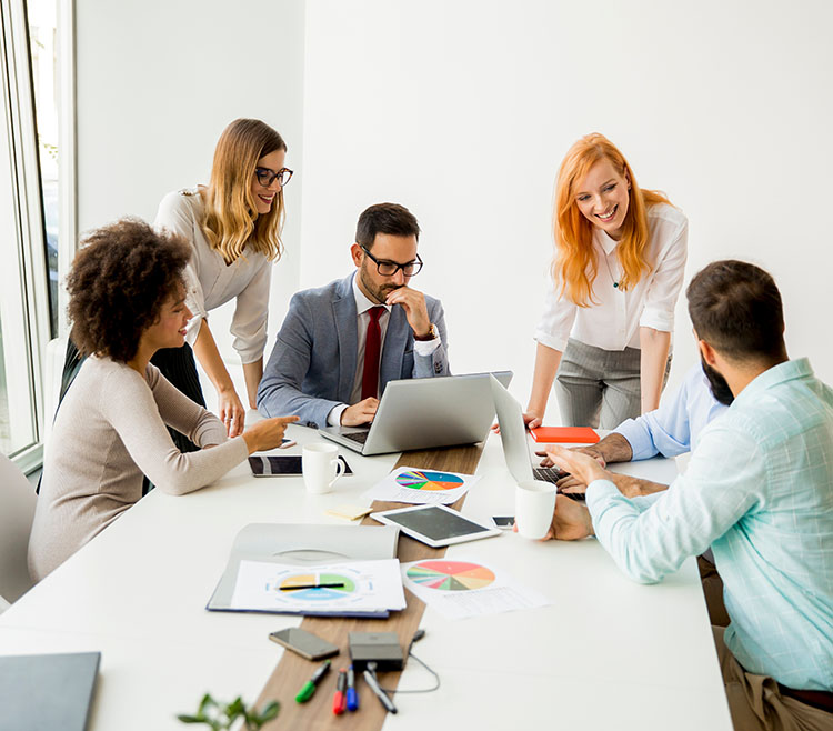 Multiracial business people working on project  in office